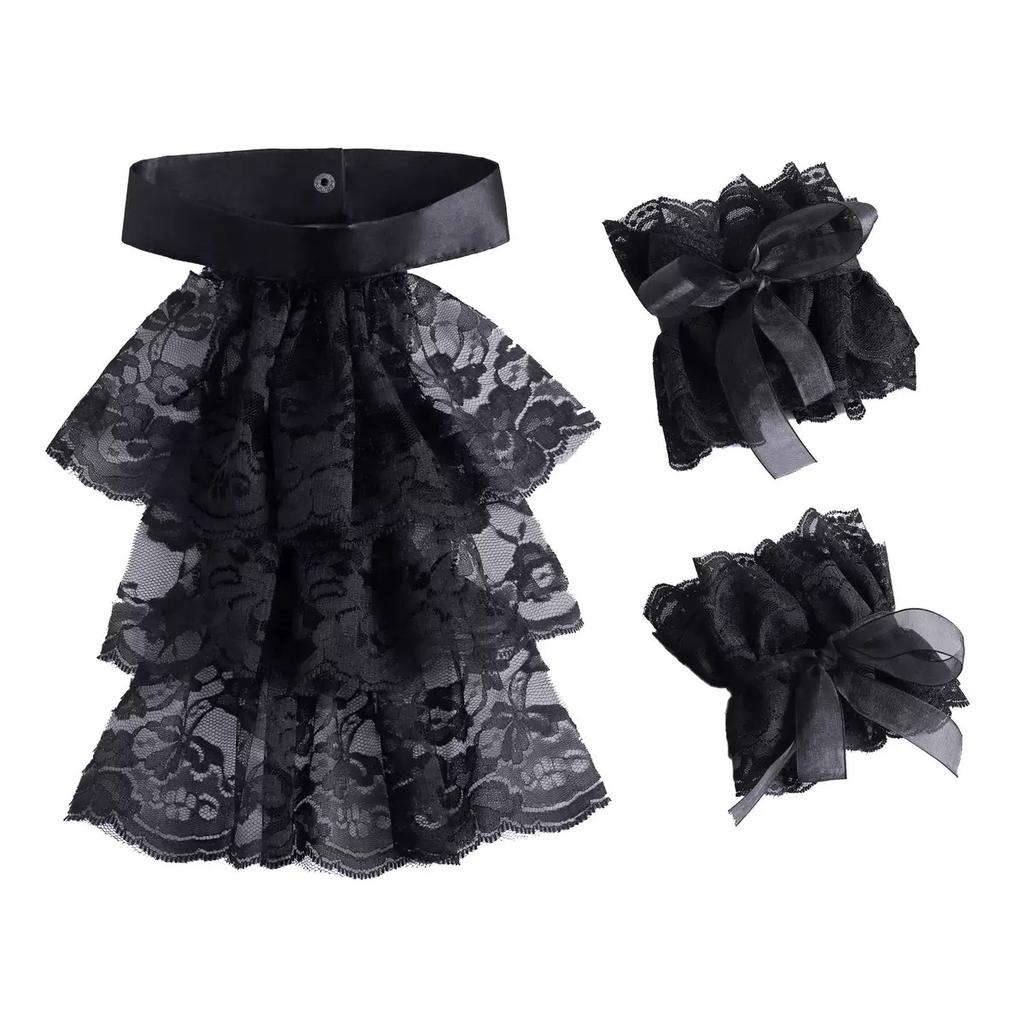 Damen Frühling Herbst Einfarbig Schwarz Weiß Layered Hals Rüschenkragen Rüschenkragen Vielseitiges Hemd Mode Falscher Kragen