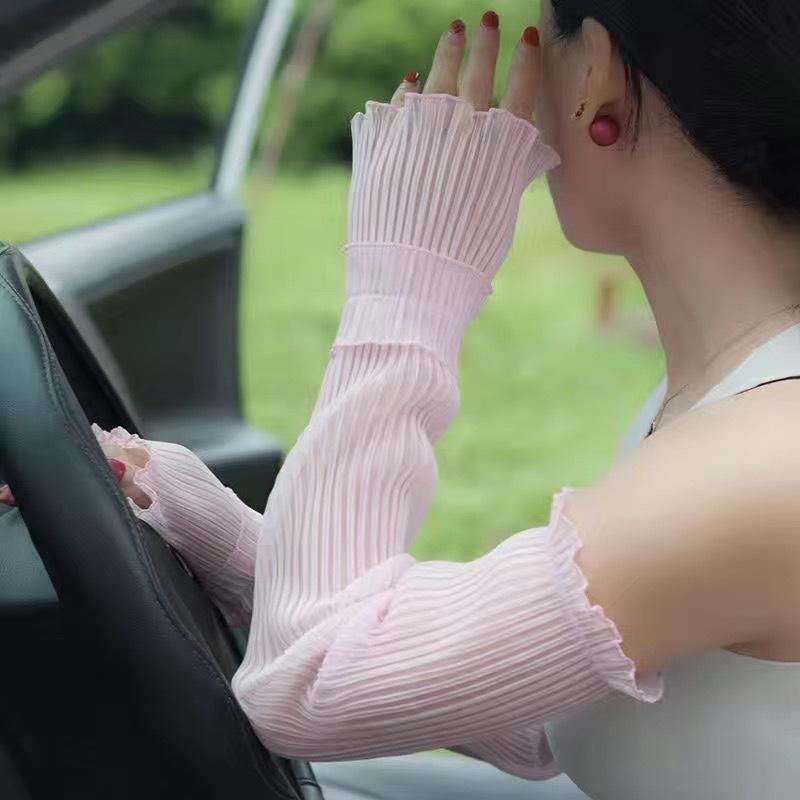 New Summer Sun Protection Sleeves for Women, UV Protection Arm Sleeves, Ice Silk Mesh Gloves, Thin Lace Ice Sleeves
