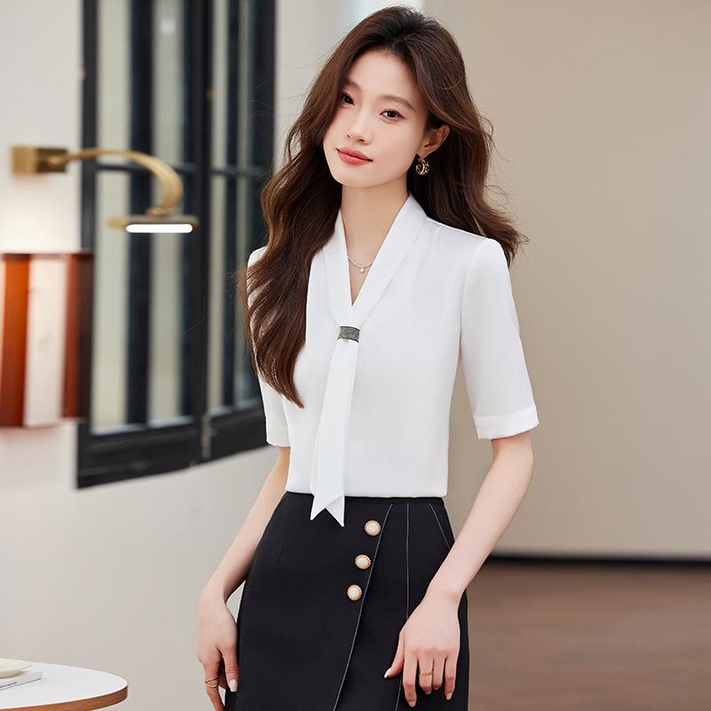 2024 Women's Professional White Summer Shirt - Lightweight Workwear for Commute and Reception