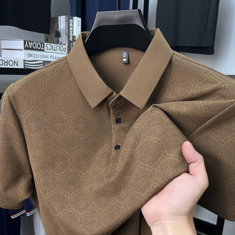 Men's T-shirt Short-sleeved Summer Full-body Printed Waffle Middle-aged Polo Shirt
