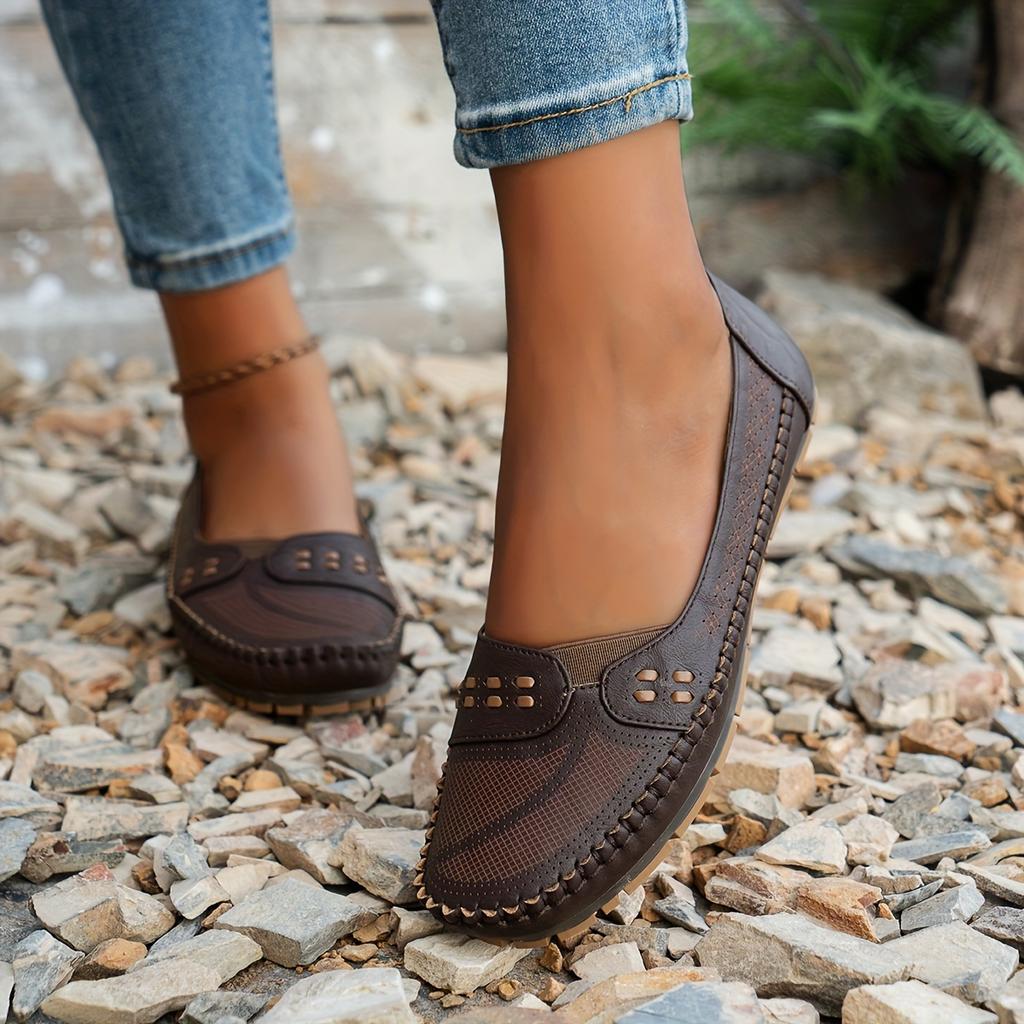 [Retro-Loafer für Damen] Leichte atmungsaktive Retro-Slip-On-Loafer für Damen | PU-Obermaterial & TPR-Sohle, Bequemes Design mit runder Spitze