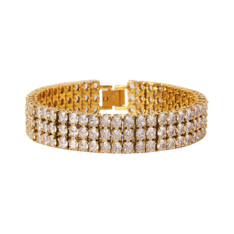 Three Rows of Zircon Bracelet 316 Stainless Steel Fine Polishing Bracelet Vacuum Plating Ins Fashion Exquisite Jewelry