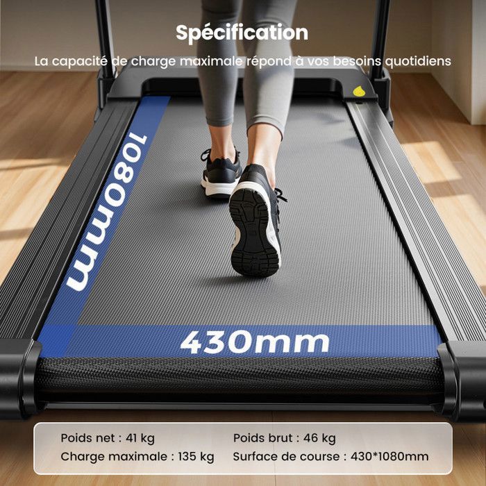 FORMILL Tapis de Course Pliable FT61 - 12 Programmi, Inclinazione Elettrica 0–15%, Velocità 13,5 km/h, Schermo LED