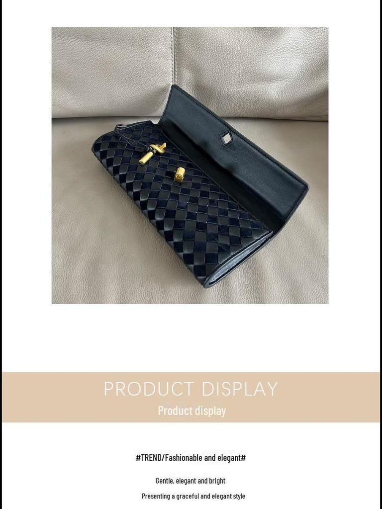 2024 Fall Women's Woven Cashmere Leather Color Block Evening Bag - Lock Shoulder Crossbody Clutch