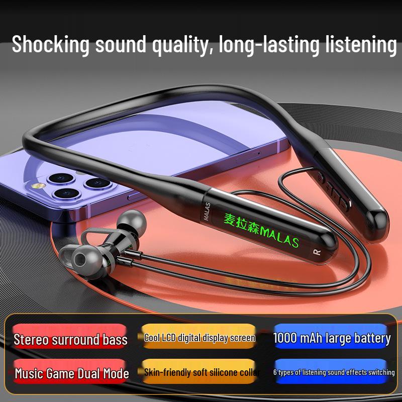 Premium Neckband Wireless Bluetooth Headset: Ultra-Long Battery, High-End Sound, Noise Cancelling In-Ear Sport Earbuds