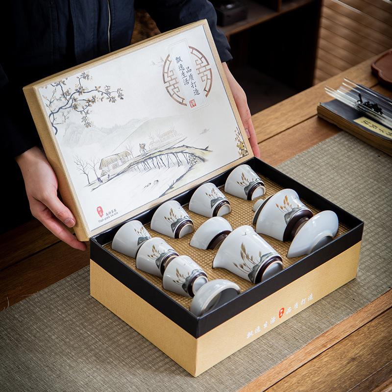 Guanyao Kung Fu Tea Set Gift Box Set Ceramic Teapot Cover Bowl Teacup Opening Gift Gift Guochaofeng Tea Set