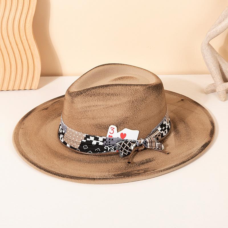 Color Blocking Wildleder Fedora Hüte für Damen Herren Großer Breiter Rand Klassischer Wildleder Panama Hut Western Partyhut Sombrero Rockero Mann