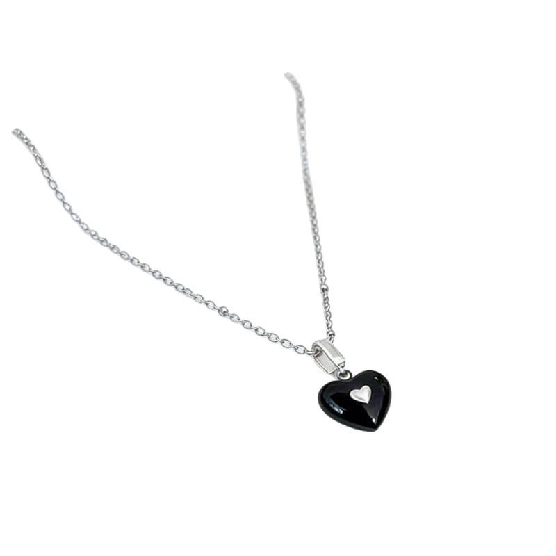 Longevism~ Wind Black Love Pendant Silver Necklace Women's Fashion Design Clavicle Chain Accessories