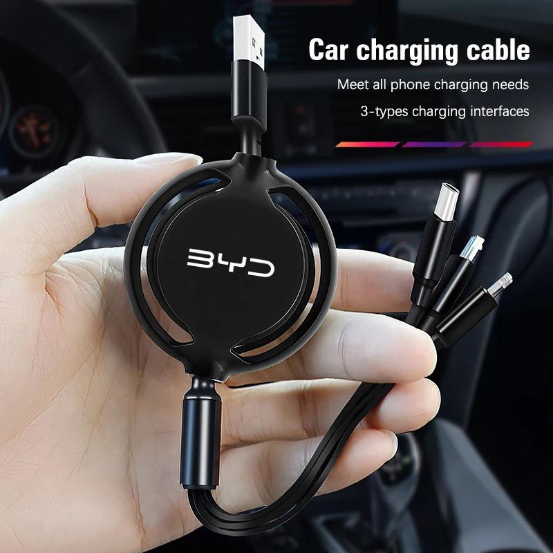 Car 100w Fast Charging Data Cable Scalable 3 In 1 Phone Charger Type C for BYD Tang F3 E6 Atto Yuan Plus Song Max G3 Accessories