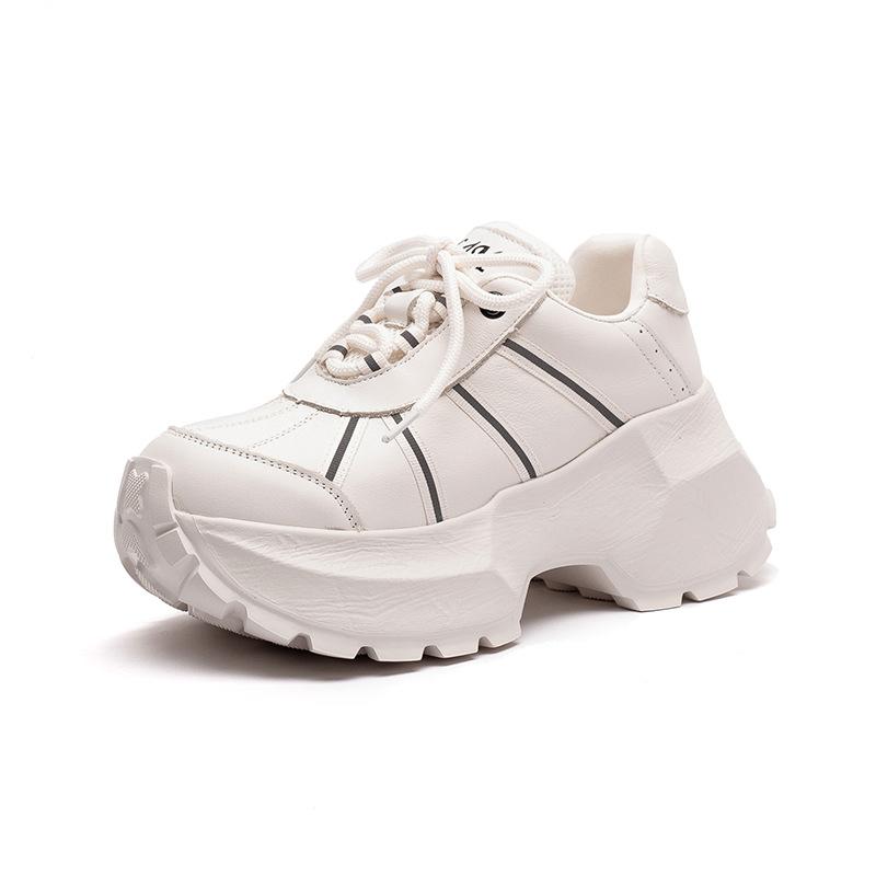 Scarpe da Ginnastica Retro a Suola Spessa Primavera Autunno Donna Vera Pelle Non Stanchevoli Scarpe da Viaggio per Piedi Sportive Tempo Libero Scarpe da Donna
