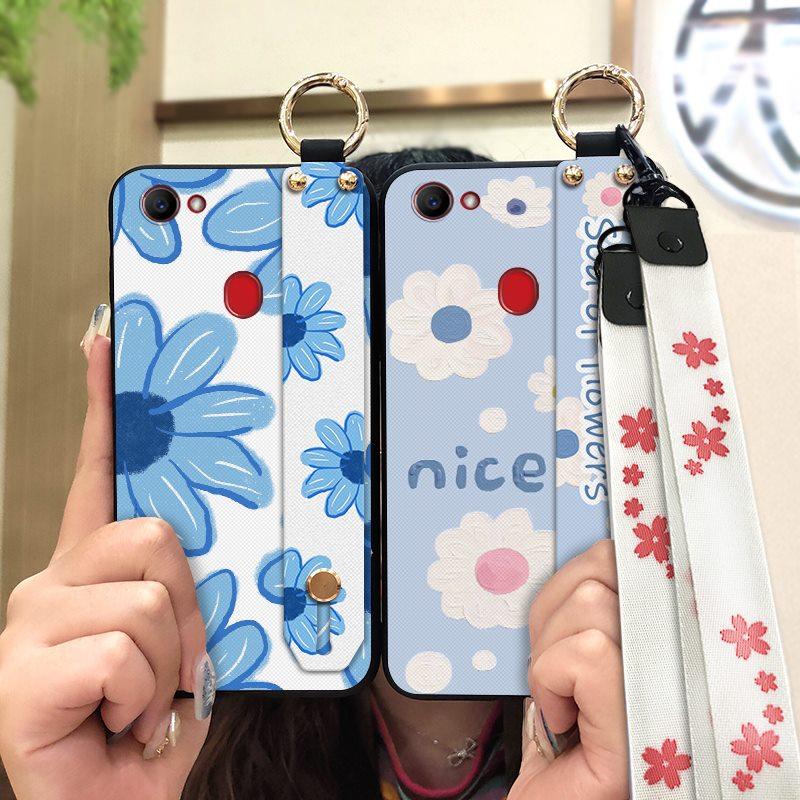 Silicone Phone Holder Phone Case For OPPO F7 Waterproof Oil Painting Fashion Design Durable Anti-dust Wrist Strap Flower