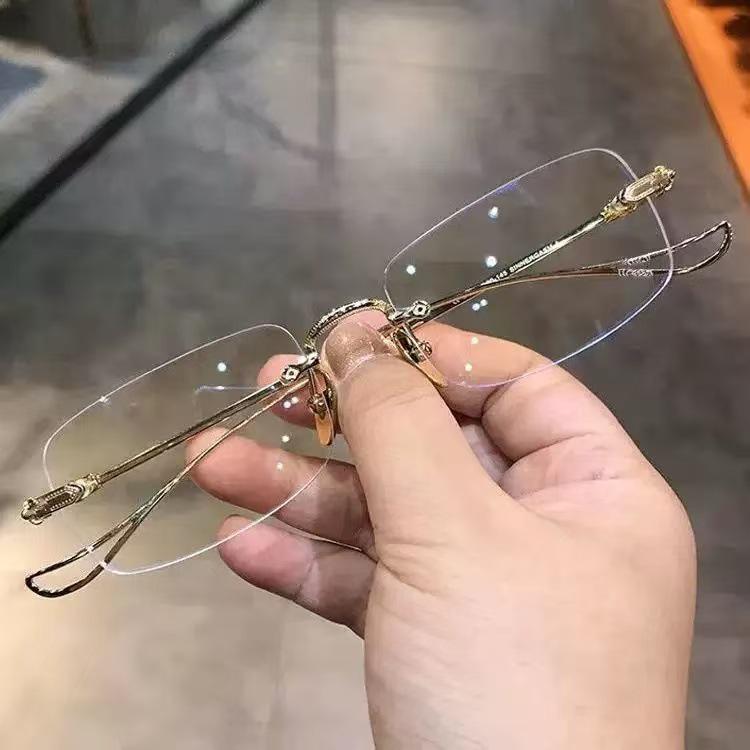 Wang Yibo Style Rimless Pure Titanium Anti-Blue Light Glasses for Men - Retro Flat-Lens Prescription Frame 16096