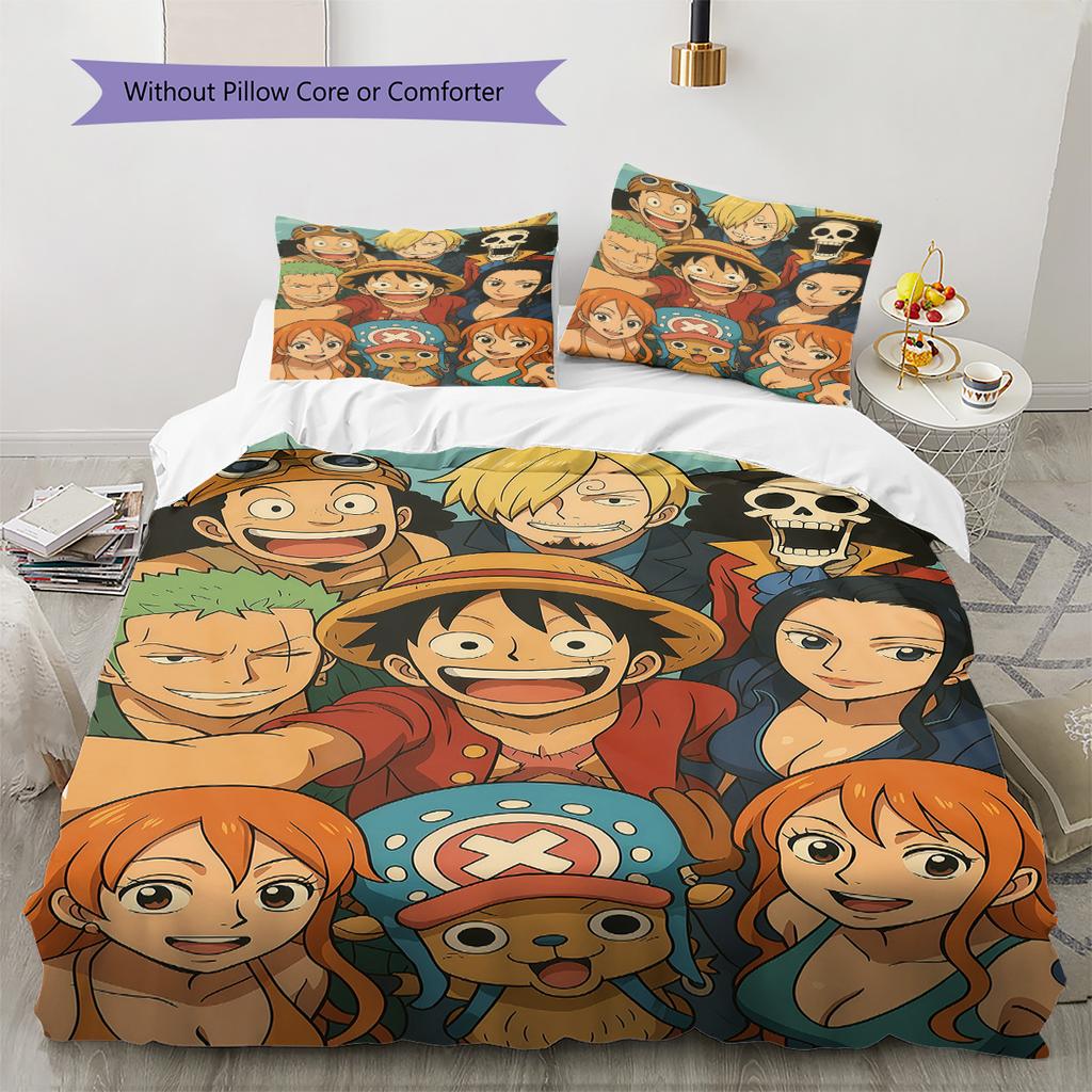 One Piece Pattern Bedding Quilt Set Quilt Cover Pillowcase Home Birthday Gift(1 * Duvet Cover + 2 * Pillowcase, Without Core)
