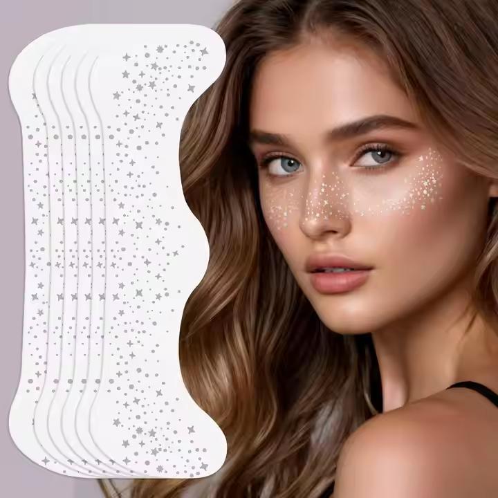 Custom Freckles Face Makeup Patches Sticker Temporary Tattoo Glitter Silver Freckles Face Tattoo