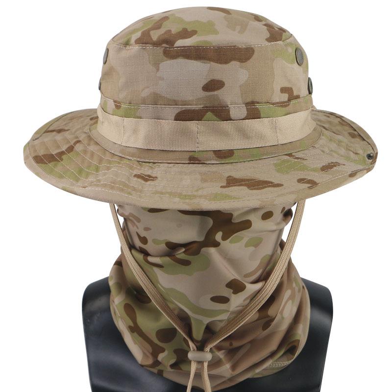 Camouflage Round Brim Hat & Ice Silk Neck Gaiter Set for Hiking, Fishing & Outdoor