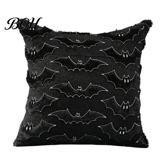 Black White Ghost Cushion Cover Halloween Cover, Plush Embroidered Throw Pillow 18x18 Home Decor Inch Cute Case for Sofa Bed Cozy Living Room Accents