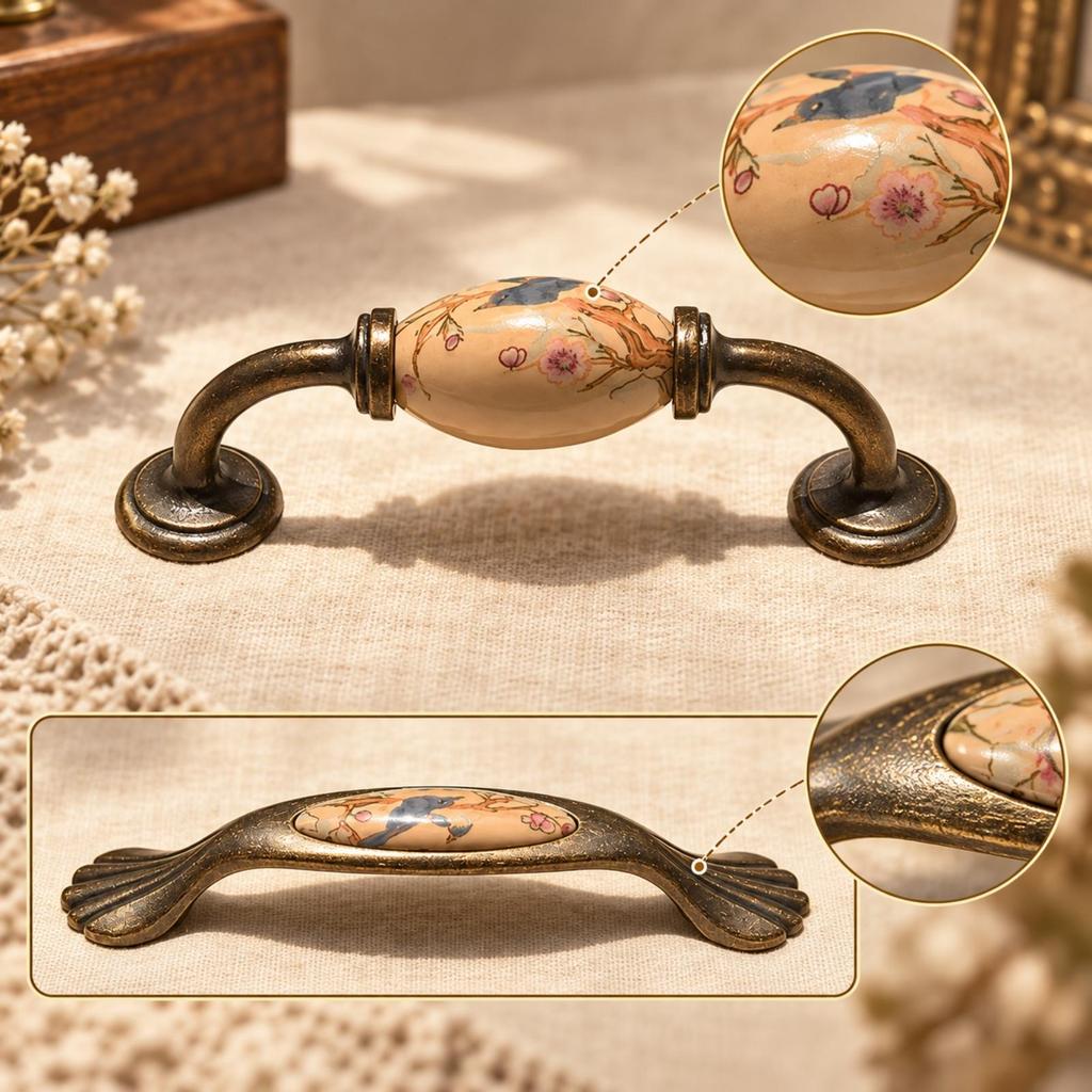 Wardrobe Drawer Pull Elegant Ceramic and Metal Furniture Handle Sturdy