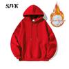 Herren Weinrot Plus Samt Kapuzenpullover - Lässige Lockere Herbst/Winter Oberbekleidung