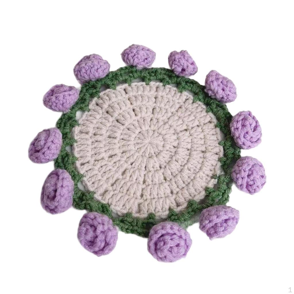 Crochet Flower Coaster Beverage Cup Mat Reusable Mug Holder for Living Room Kitchen