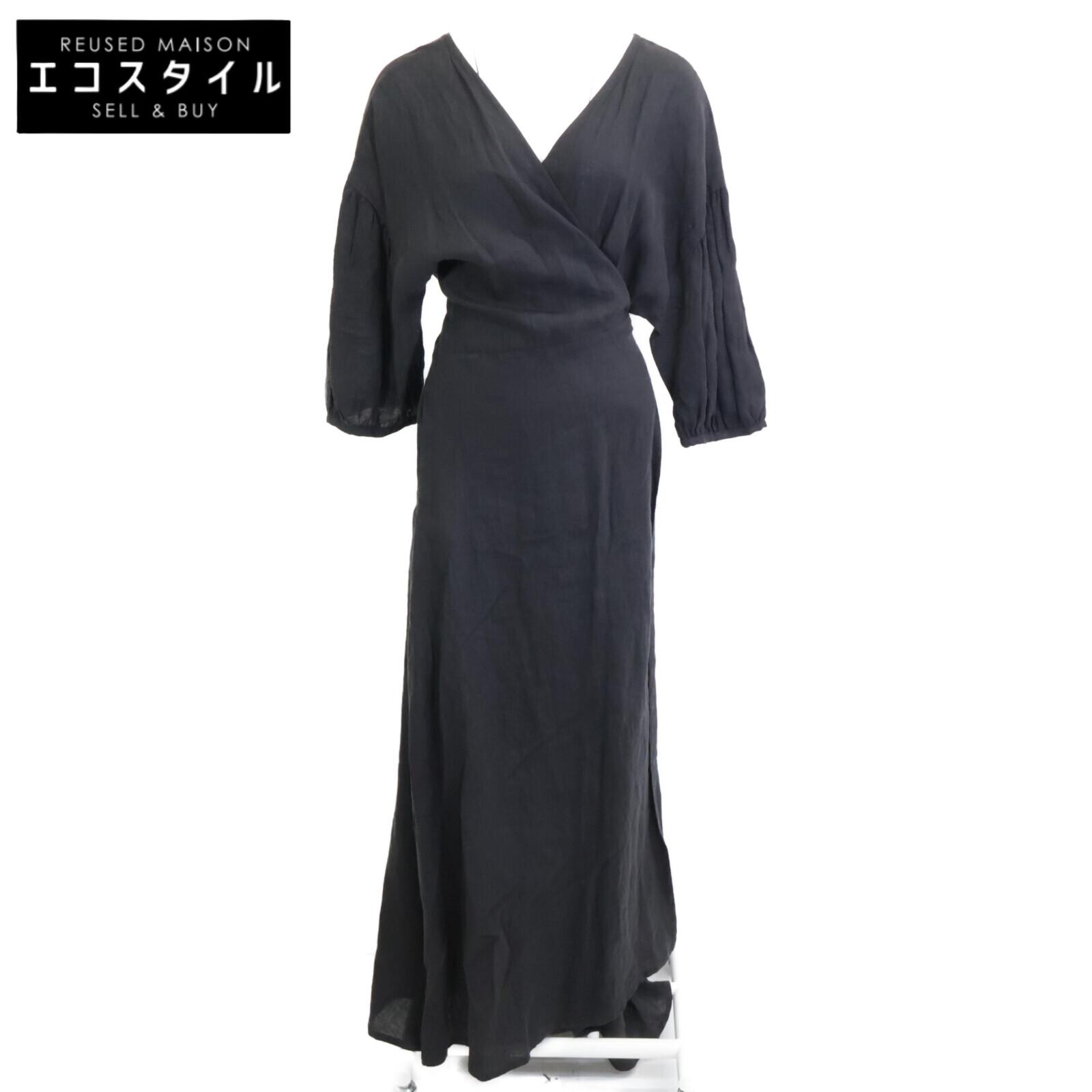 

L Appartement 20-040-560-00004 Black Linen Wrap Dress dress Not written blackUsed
