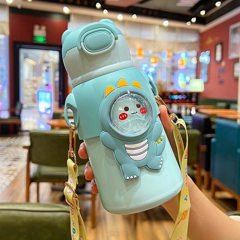 Cartoon-Thermosbecher für Kinder, Baby-Trinkbecher für Männer und Frauen mit Strohhalm, tragbarer, süßer Becher in Lebensmittelqualität für Studenten