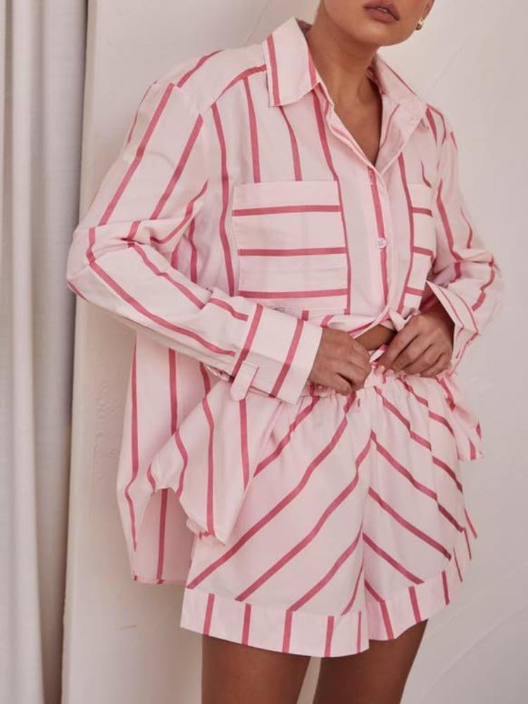 

Женский полосатый комплект с коротким рукавом и шортами, повседневный летний наряд, сине-бело-зелено-бежево-черно-розовая полоска 5XL розовый