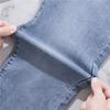 Women's Summer High Waist Light Blue Denim Jeans with Slit - Nine-Point Straight Leg Pants