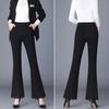 Woman Spring Autumn Thin Splicing Lace Trousers Lady Pocket High Waist Elastic Female Flare Pants