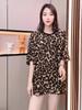 Retro Leopard Print Mid-Length Round Neck T-shirt for Women - Stylish, Belly-Covering Short Sleeve Summer Top