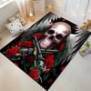 Skull Rug with Guns, Red Roses and Wings On Black Background Suitable for Use As an Anti-slip for Living Room Bedroom Sofas