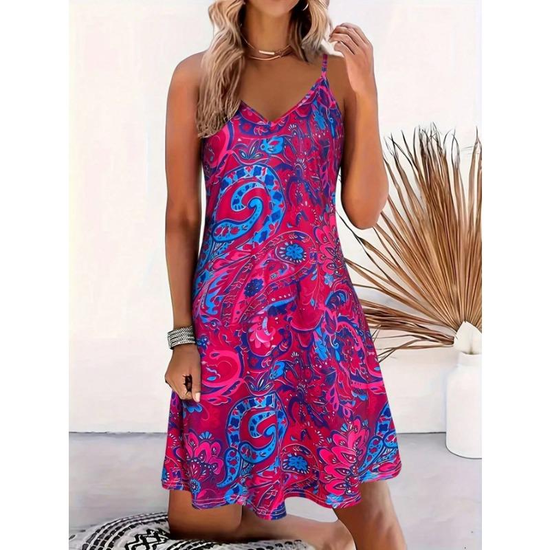 Robe Camisole Imprimé Cachemire pour Femme Printemps/Été, Robe de Vacances Mode