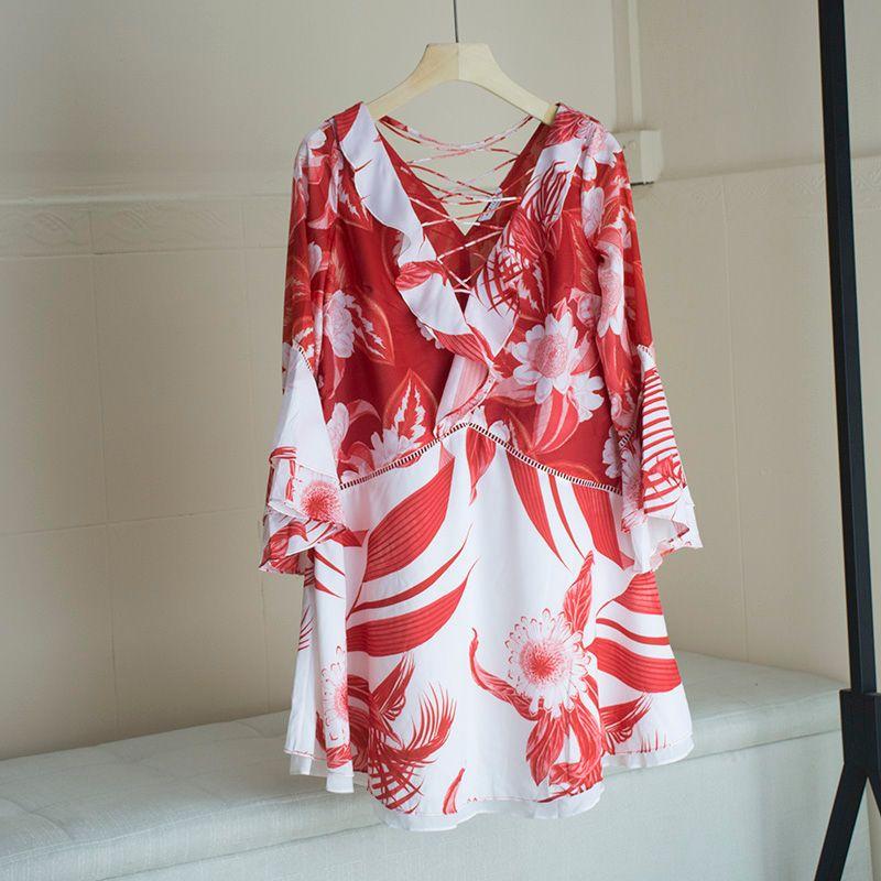 

Women s Satin V-neck 3/4 Sleeves Dress Red 44