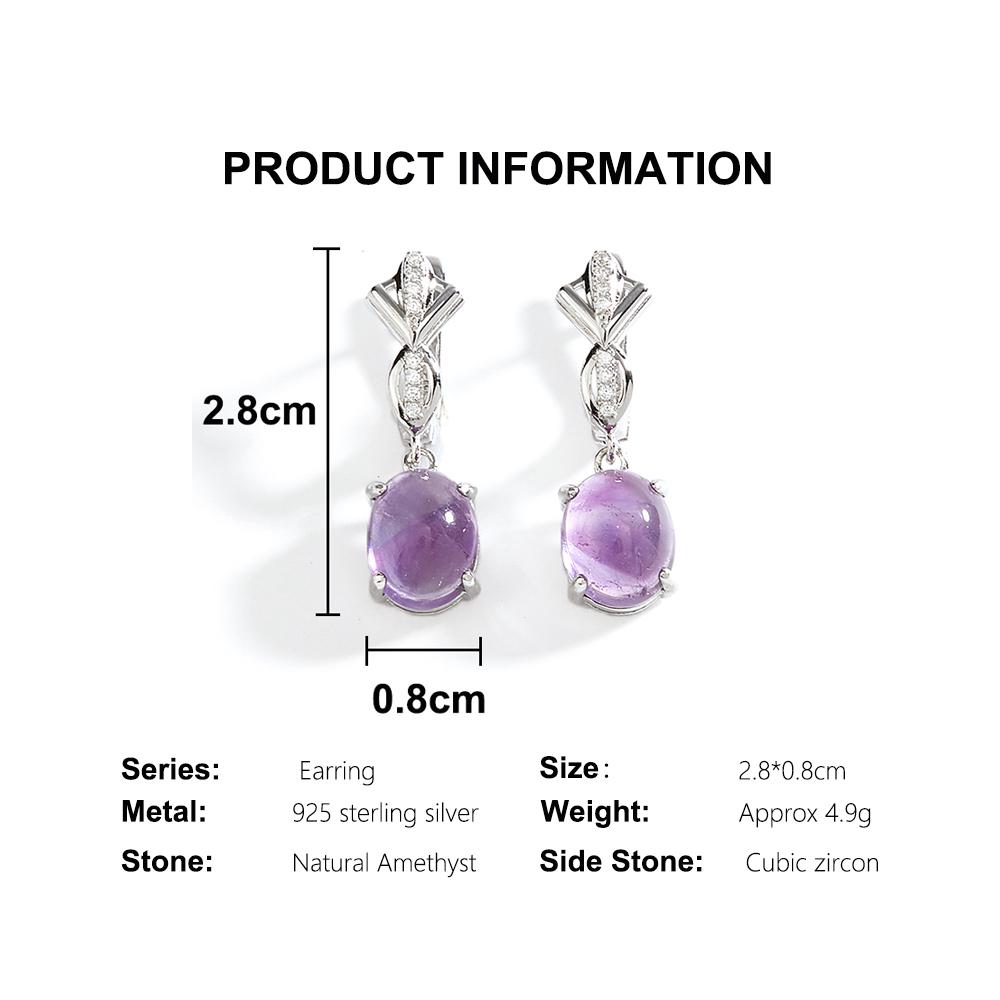 Elegant 925 Sterling Silver Women's Earrings Natural Amethyst Oval 8*10mm Gemstone Fine Jewelry for Women's Birthday Gifts