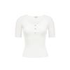VEROMODA Women's Summer Lace Panel U-Neck Knit Top with Faux Pearls