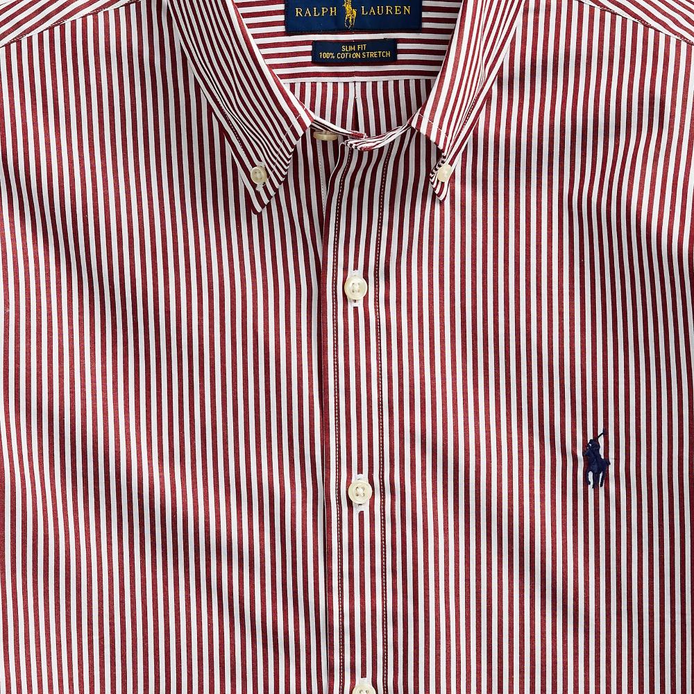 Polo Ralph Lauren Ss24 Pánská košile s dlouhým rukávem z popelínu s výšivkou pruhovaného loga poníka bordó 710767330-013