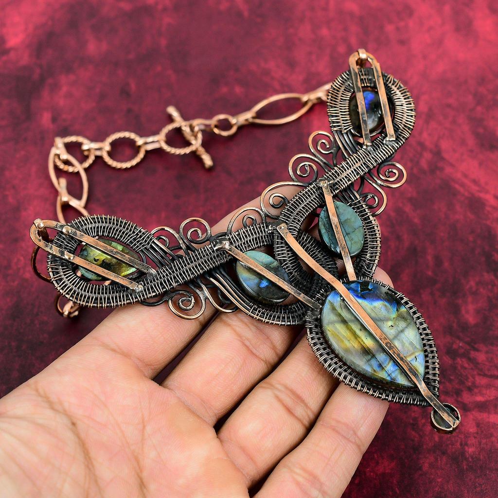 Labradorite Necklace Copper Wire Wrapped Necklace Adjustable Chain Necklace Copper Jewelry Handmade Real Gemstone Necklace Wire Wrap Jewelry