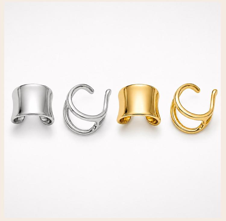 Ear Cuff Set Non Piercing for Women, Gold Plated Helix Cartilage Clip, Waterproof Wide Dome Hollow Double Row Wire Earrings