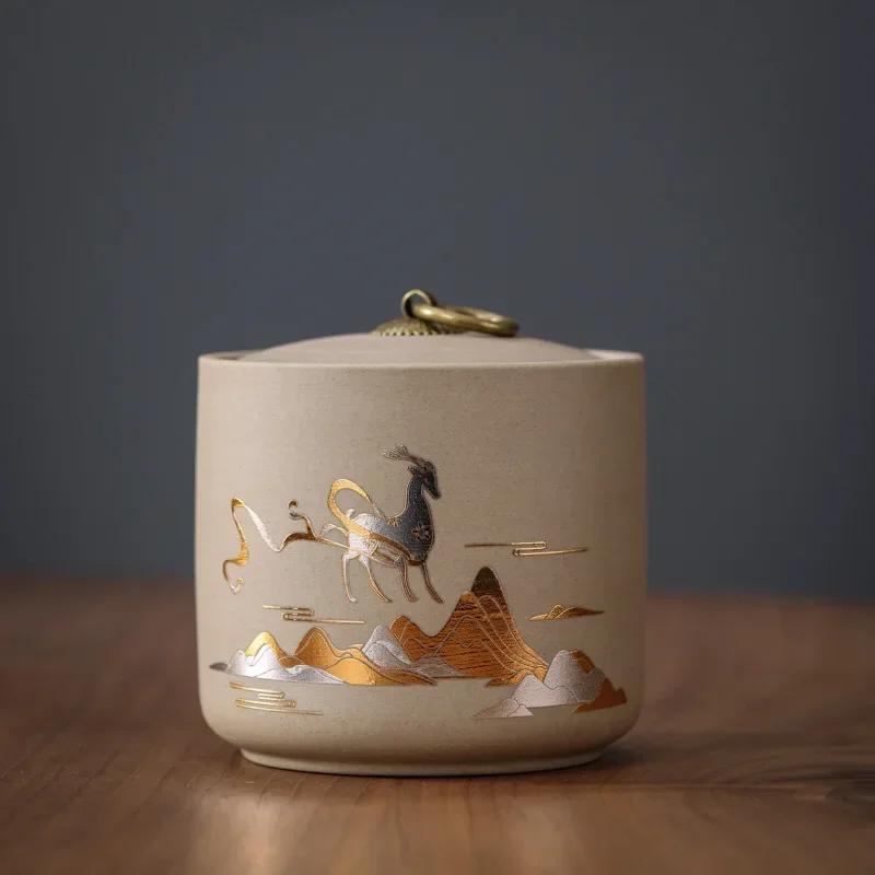2025 New Coarse Pottery Tea Sealed Jar 9.5x10cm Water Capacity 435ml Tea Container Tea Box