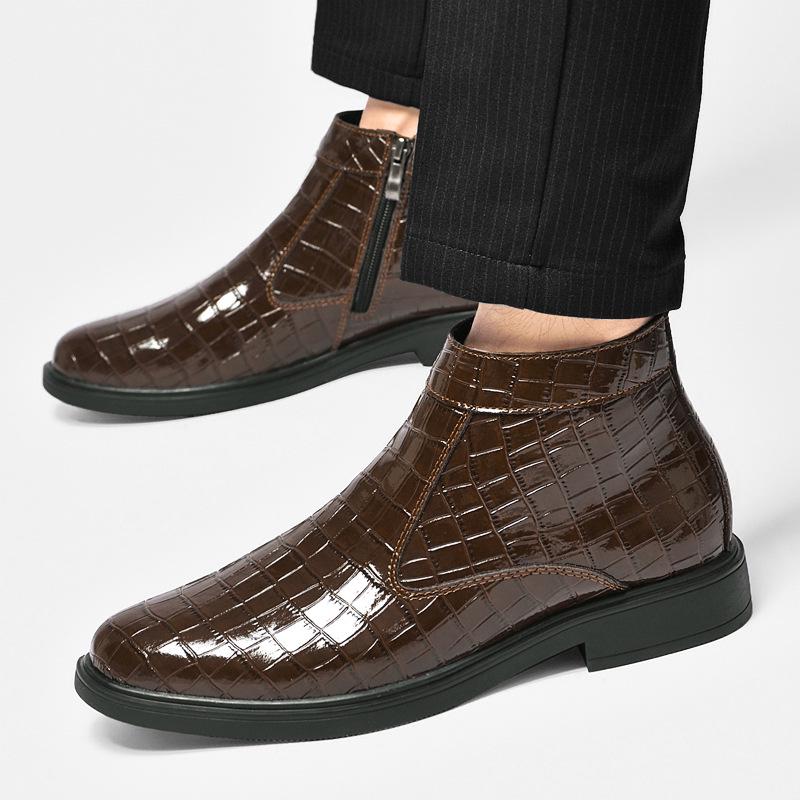 Plus Size 48 Casual Leather Chelsea Boots Men's Pointed Toe British Style