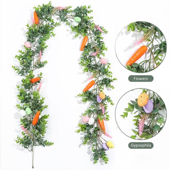 Easter Garland Artificial Spring Greenery Garland with Pastel Eggs Carrots Flowers for Farmhouse Indoor Mantle Fireplace Home Decor