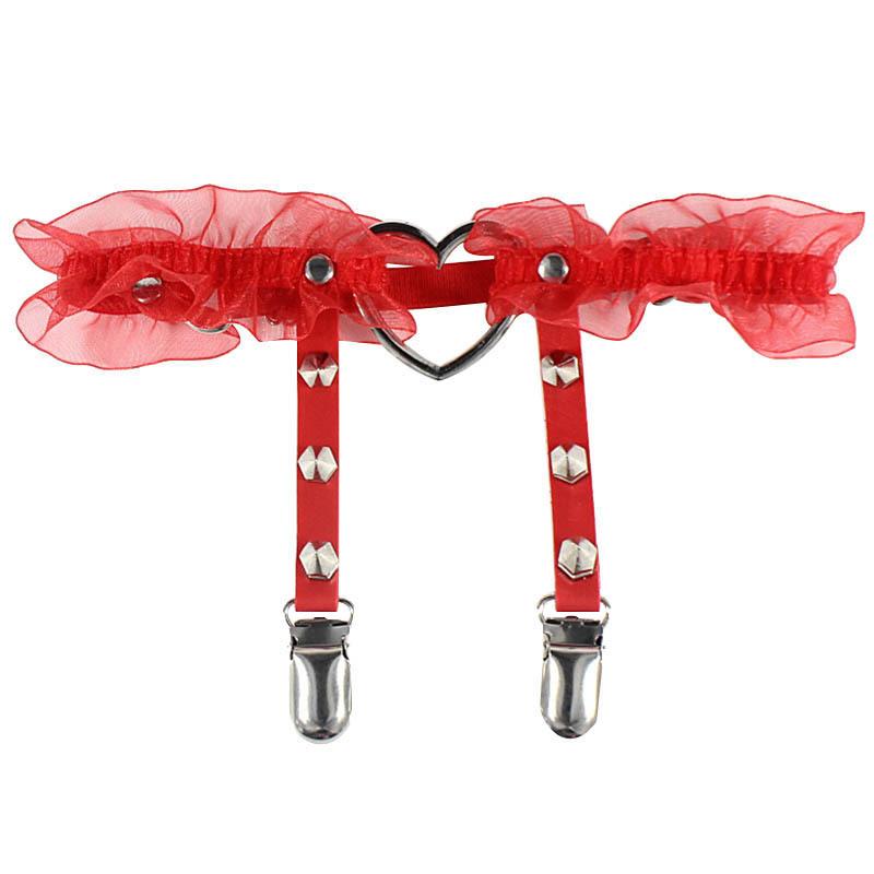 Portjartier Sexy cu Dantelă Elastică cu Țepi Lingerie Punk Gotic Suspendor Curea de Coapsă Colier de Picior Bijuterii cu Nit Pentru Femei Fată