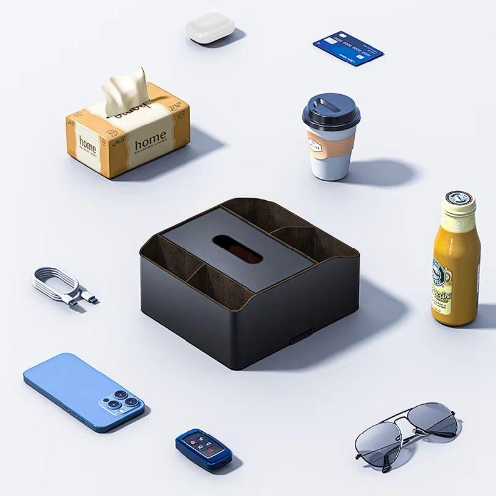 

PU Leather Auto Armrest Tissue Holder Upscale Car Storage Organizer Center Console Storage Rack чорний