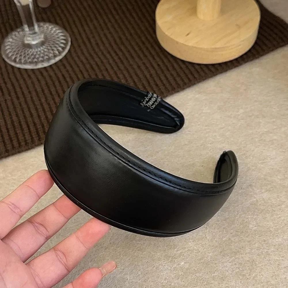 Solid Color Wide Turbans Retro Women Hoop Headband PU Leather Hairbands Women Hair Accessories
