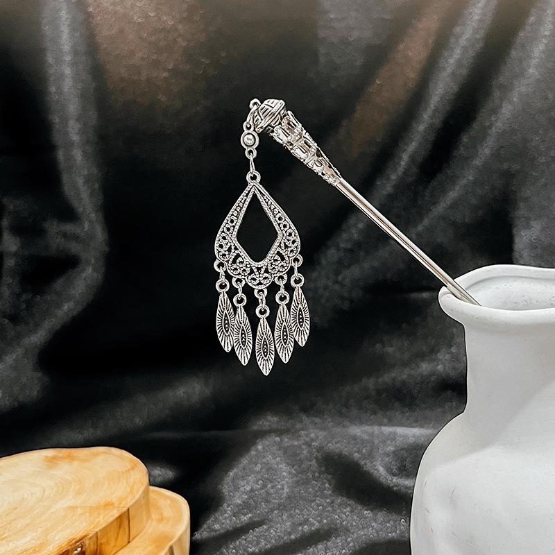 New Chinese Style National Tide Hairpin Minority Wind Hanfu Court Shaking Turquoise Hollow Flowers Tassel Hairpin