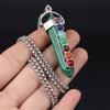 1Pc, Spiritual Healing Crystal Pendant Necklace, Geometric Double-pointed Hexagonal Pyramid Inlaid Seven Chakra Gems Charms Necklaces for Women Men