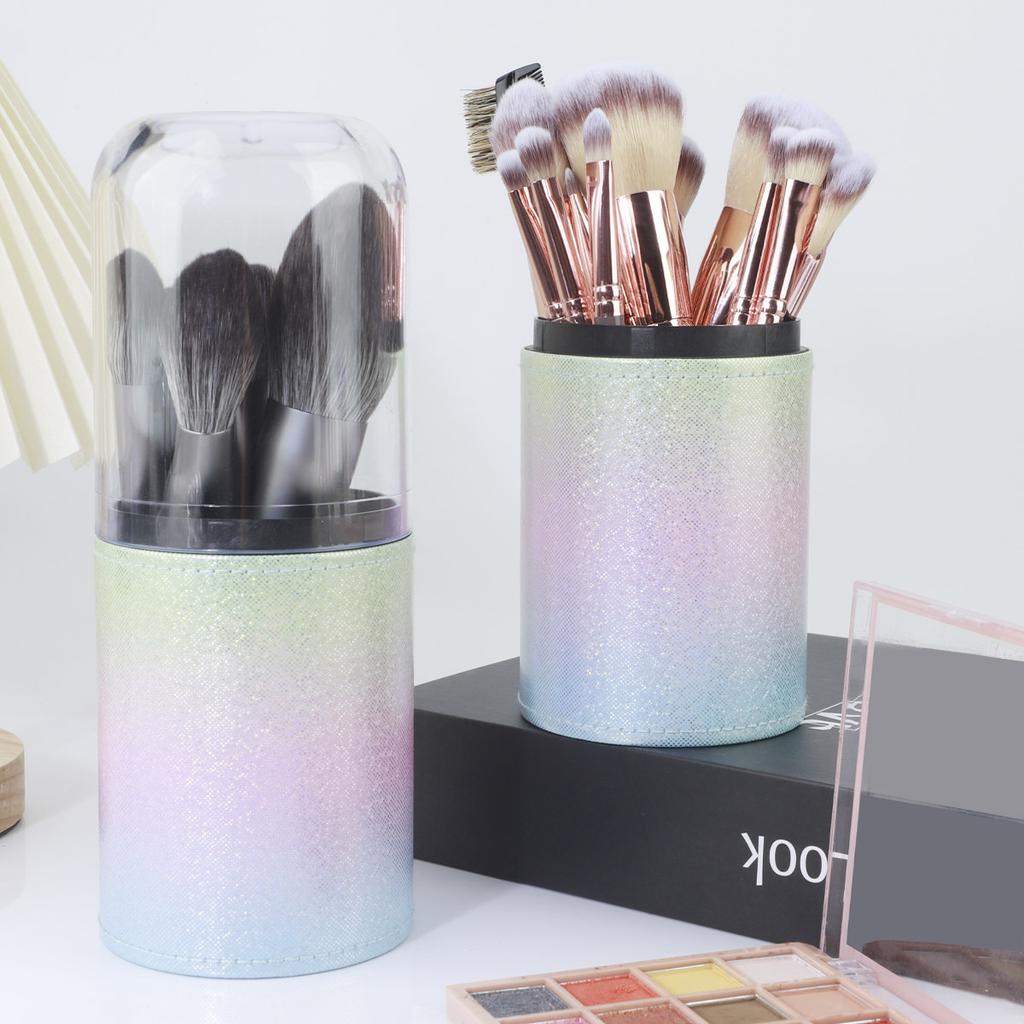 15 makeup brush set with storage cartridge, large capacity brush bucket, soft loose powder, eyeshadow brush, beauty.