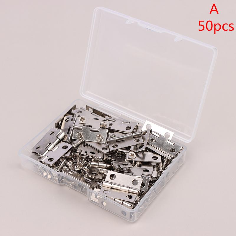50Pcs/Box Hinges + 200 Screws Iron Gold Silver Black Bronze 4 Holes Durable Furniture Hardware Mini Hinge Decor