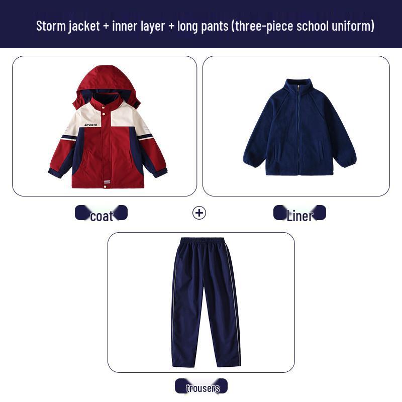 Red Windbreaker Three-Piece Set for Elementary School - Children s Spring and Autumn Sportswear/Kindergarten Uniform 170 cm