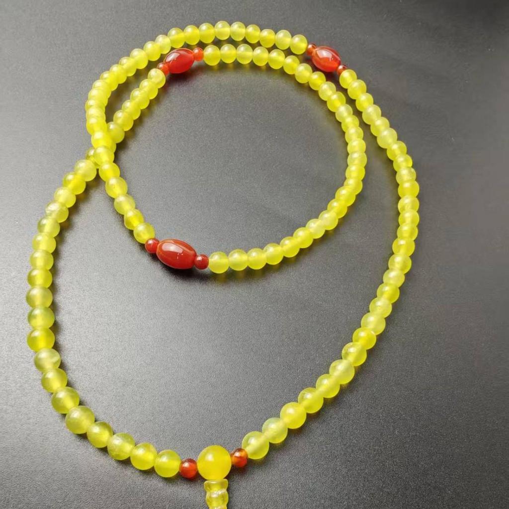 Gelber Achat Chalcedon Lange Kette: Vielseitige Halskette oder Armband mit 0,6 mm elastischer Kordel