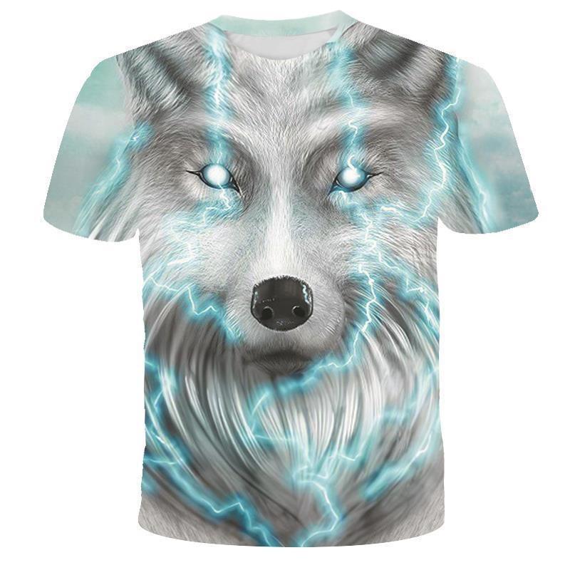 Summer New Wolf Pattern Digital Printed Short Sleeved Men's T-shirt Round Neck Slim Fit Couple Base Shirt